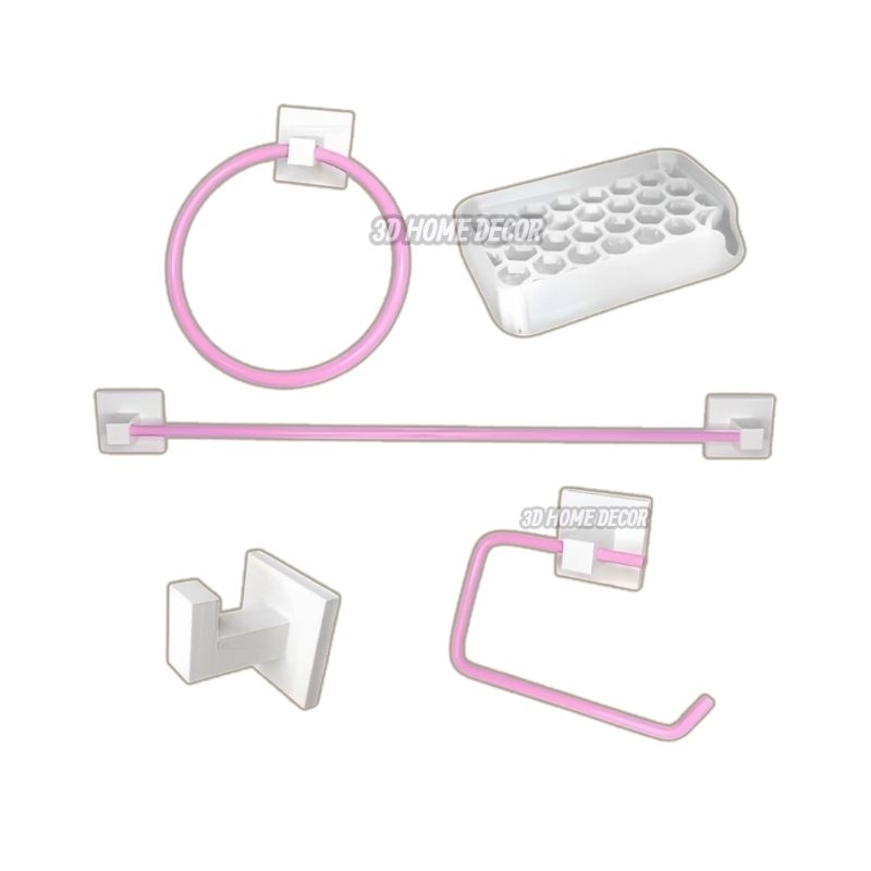 Kit de Banheiro Rosa Fita Dupla Face Banheiro Toalheiro Fita Adesiva Parede Saboneteira Papeleira Cabide