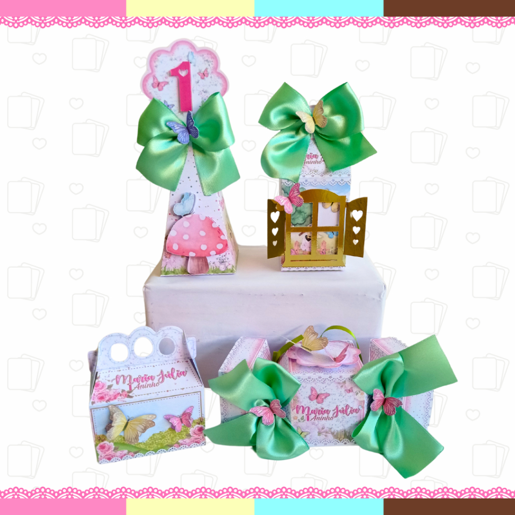 Kit Festa - 20 Lembrancinhas personalizadas Jardim das borboletas - Caixinhas personalizadas -papelaria personalizada