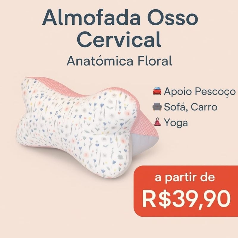 Almofada Osso Cervical Anatômica Floral ou Lisa | Apoio para Pescoço no Sofá, viagem, Yoga