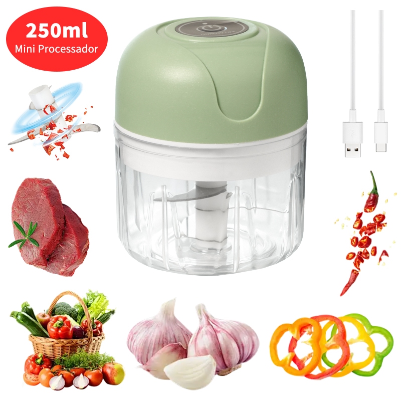 Mini Processador Elétrico Moedor Carne Vegetais Alho Fruta Amendoim RecarregávelGengibre Legumes AlimentosMoedor de Alho