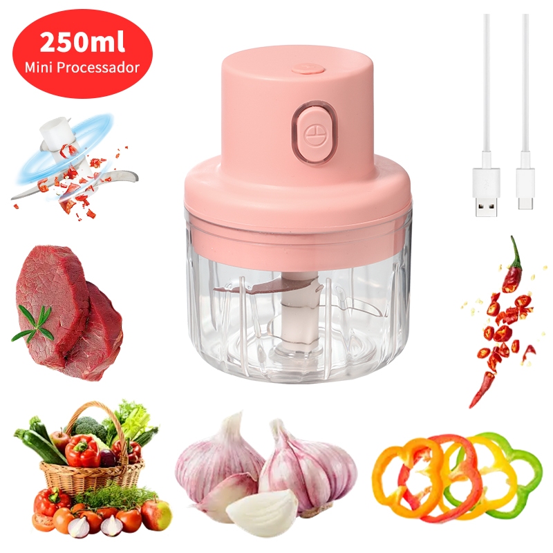 Imagem mini picador de alimentos elétrico 3 lâminas 250 ml Triturador De Alho Elétrico com 3 Lâminas triturador de alimentos Li
