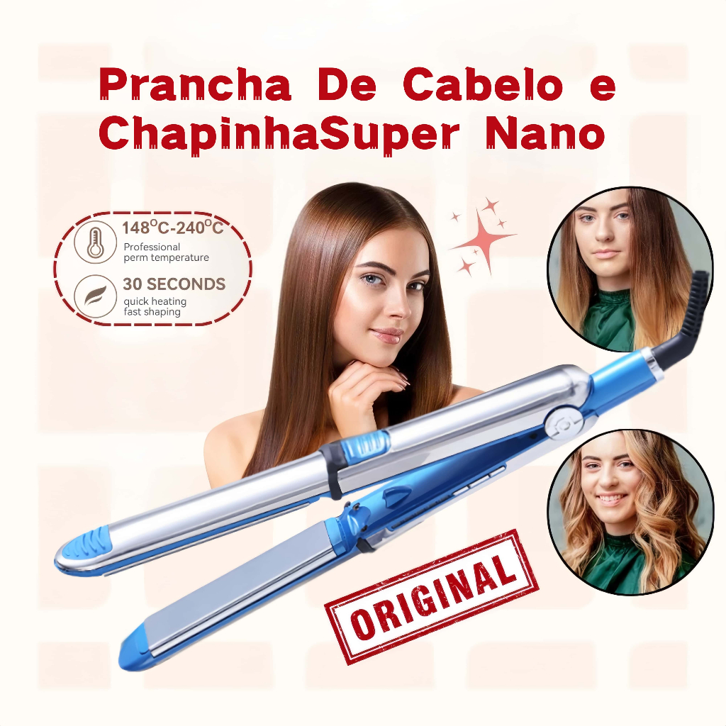 Prancha de Cabelo e Chapinha Super Nano Titanium Optima 3000 BIVOLT Profissional 465° F Flux