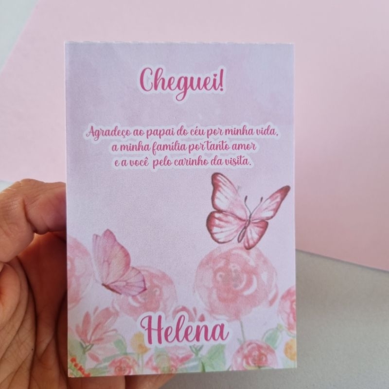 kit Lembrancinha Maternidade Jardim das Borboletas Floral Rosa Bloquinho Personalizado com Nome Lembrança Nascimento