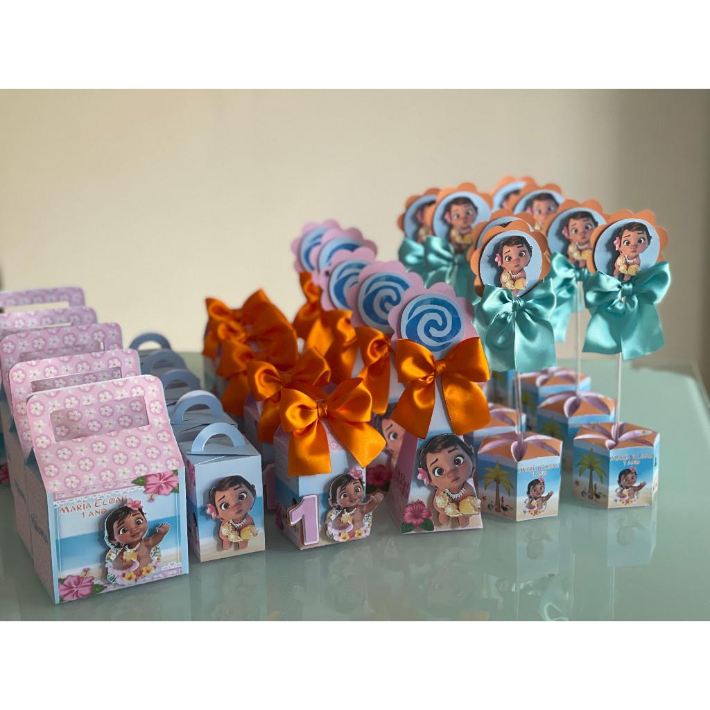 Lembrancinha Personalizada Kit Clássico Moana baby COM APLIQUE 3D/ Caixinha festa de aniversário - PEGUE E MONTE