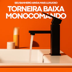 Torneira Misturador Monocomando Preto Fosco Baixa P/Banheiro Lavabo Quadrada Luxo Metal Quente/Fria