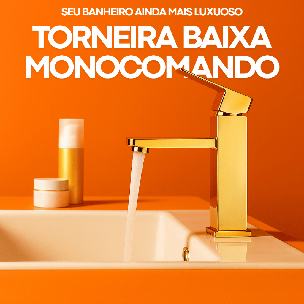 Torneira Misturador Monocomando Banheiro/Lavabo/Pia Dourada Luxo 100%Metal 1/4 De Volta
