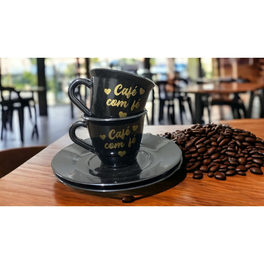 Cantinho do Café KIT 60 peças - 30 XICARAS COM PIRES café com fé - café,chá,fé,decoração
