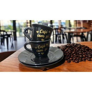 Cantinho do Café KIT 60 peças - 30 XICARAS COM PIRES café com fé - café,chá,fé,decoração