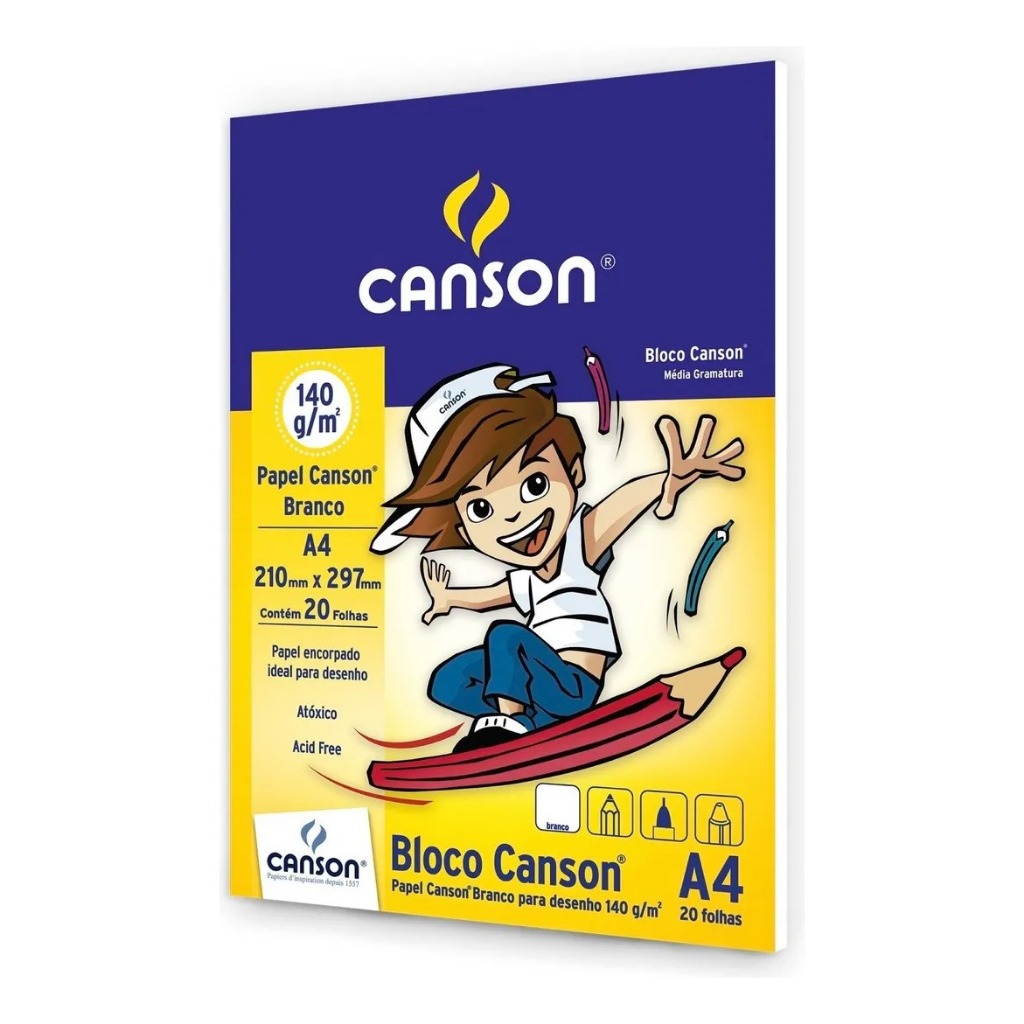 Bloco Papel Canson Volta às aulas Desenho Pintura Escolar Branco 140g A4 20 Folhas