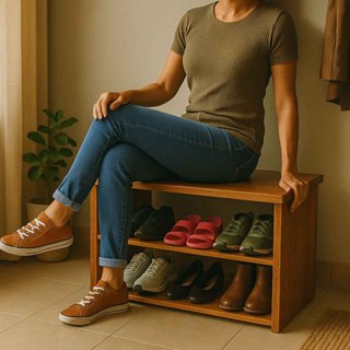 Banco e Sapateira Organizador de Calçados Porta Sapato de Madeira Montada Rustico em Oferta na Shopee