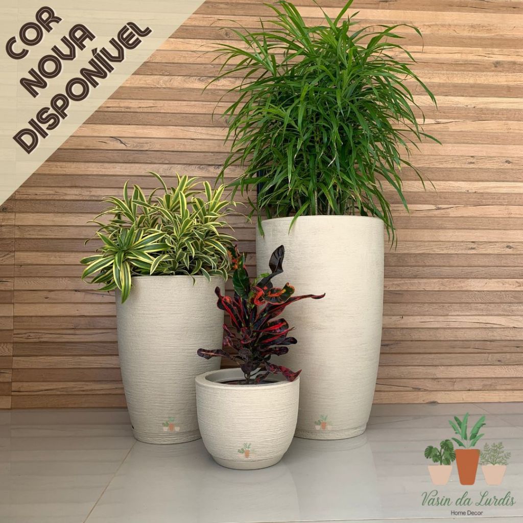 Kit com 3 Vasos Para Planta Com Acabamento Grafiato Com Alturas de 20cm 44cm e 60cm Muito Resistente e Leve em Oferta na Shopee