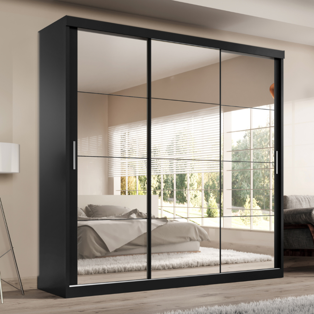 Guarda Roupa Casal Paris 2 gavetas Com espelho nas 3 portas de correr em Oferta na Shopee