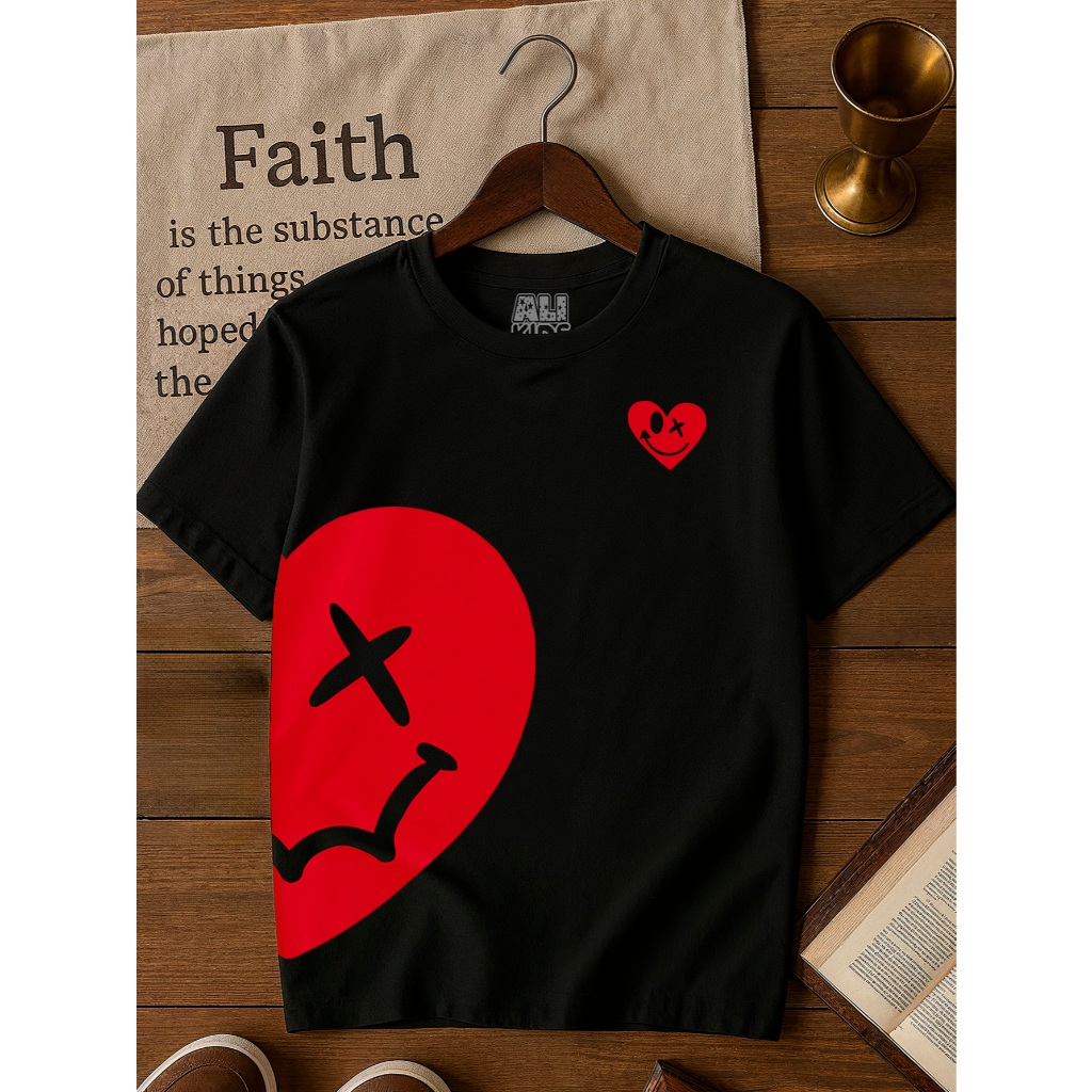 Camisa Algodão 100% Juvenil e Infantil Heart Menino Menina Coração Estiloso Streetwear