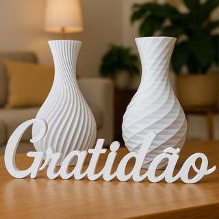 Vasos Decorativos + Palavra Gratidão 3D | Decoração Sala Moderna Branco | Enfeite Mesa Aparador Presente em Oferta na Shopee
