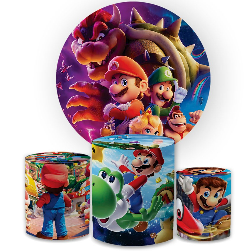 Kit Capa Painel Redondo Mario Luidi Jogo Nintendo + Trio Capas De Cilindro