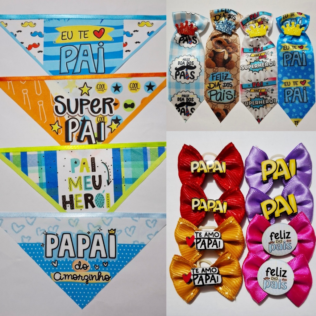 Kit Pet Dia dos Pais c/100 unidades Bandanas Laços Gravatas Pet Shop Banho e Tosa Pai de Pet