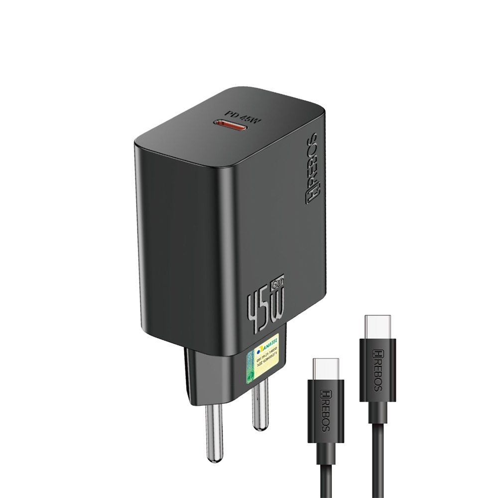 Carregador USB-C 45W Hrebos Turbo Power Moto G14 G22 G32 G34 G42 G52 G62 G73 G84 G100 Edge 20 30 40 60 Neo Fusion 5G