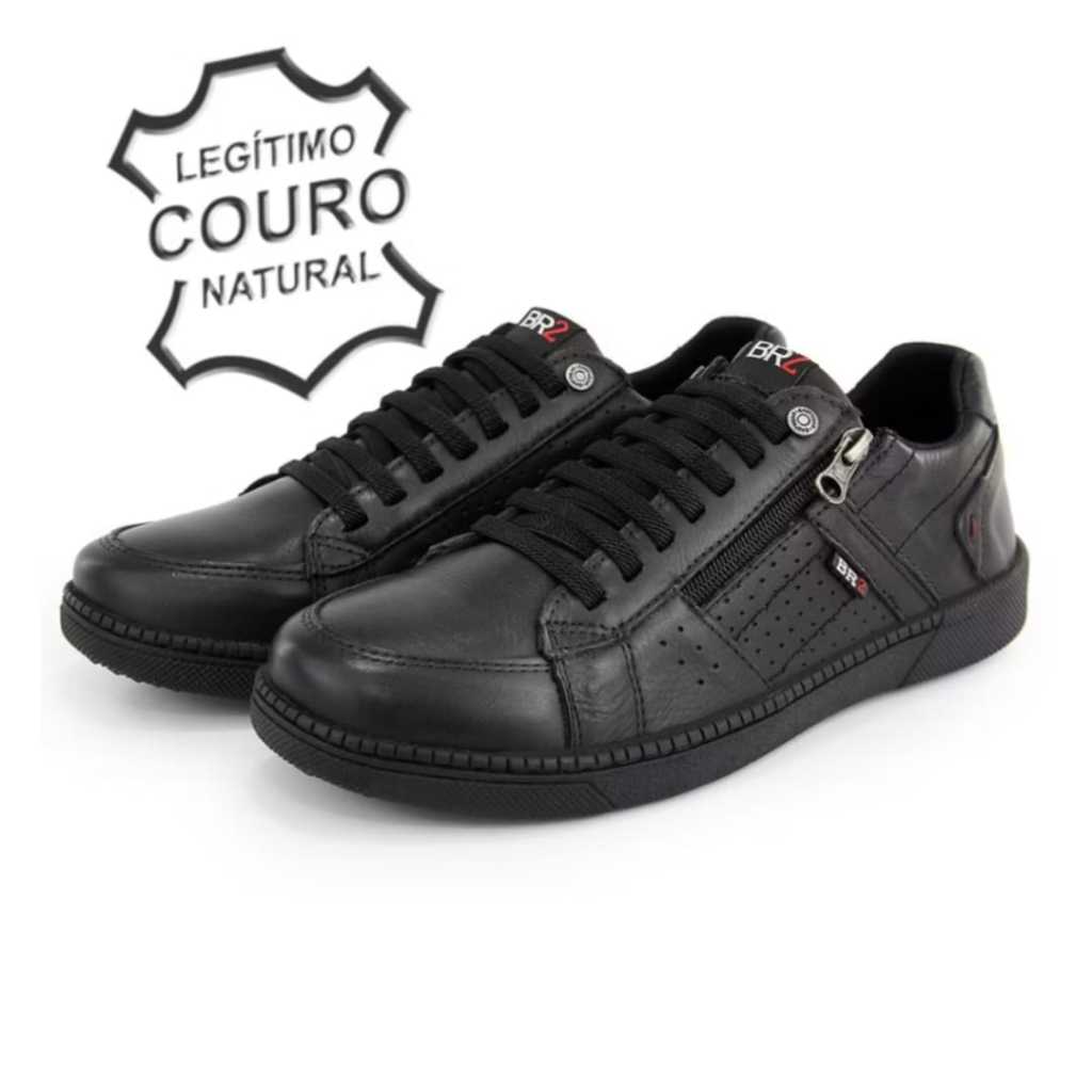 Sapatênis Masculino Couro Legítimo Com Zíper Lateral
