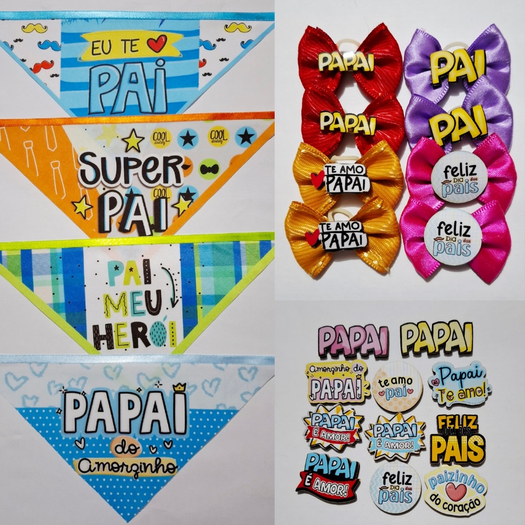 Kit Pet Dia dos Pais c/50 unidades Adesivos Laços Bandanas Pet Shop Banho e Tosa Pai de Pet