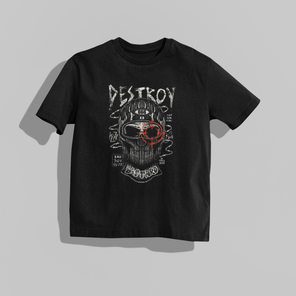 Camiseta Oversized Destroy Caveira Balaclava Alvo Streetwear
