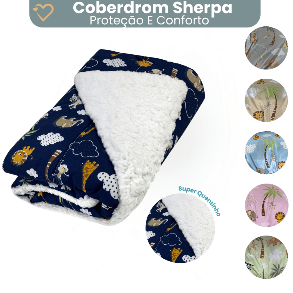 Coberdrom Edredom Infantil Para Berço Bebe Sherpa Estampado Algodão Cobertor Menino Menina Safari