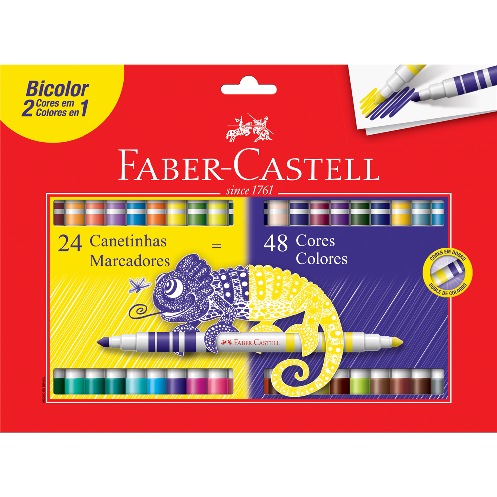 Canetinha Hidrográfica Bicolor Faber Castell 24 Canetas 48 Cores: Onde Comprar | BuscaProdutos
