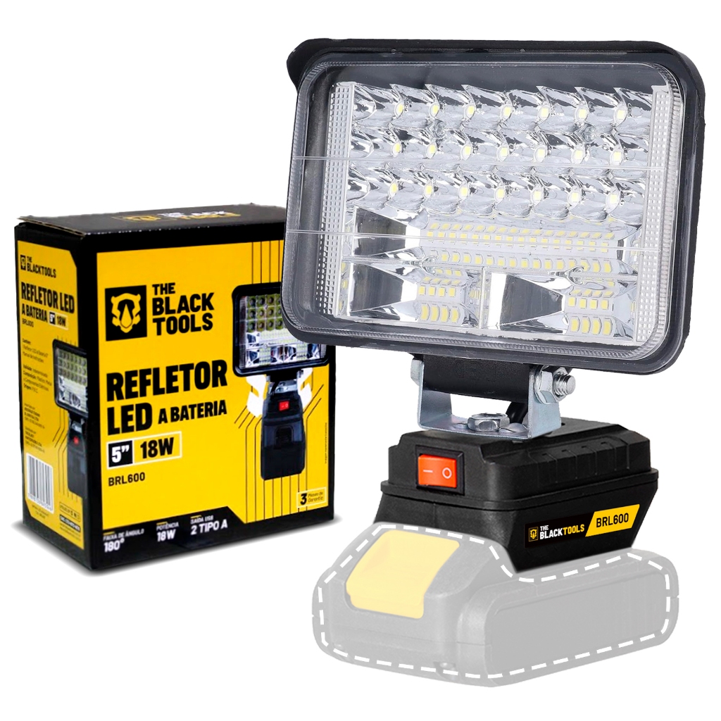 Lanterna Refletor Lampada Luz Led 12w A Bateria 21v Portátil Recarregável Bivolt The Black Tools - Home & Living