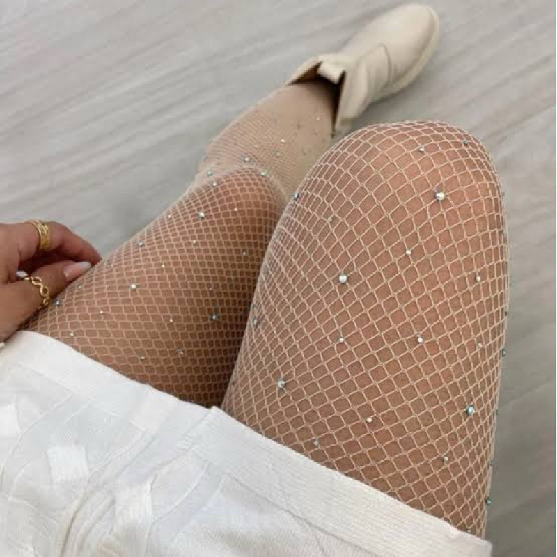 meia calça adulto arrastão nude com  strass brilho balada fashion