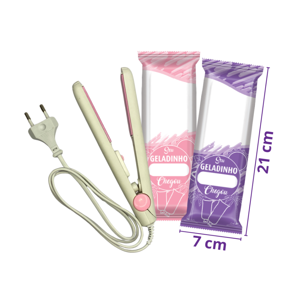 Mini seladora + Embalagem higiênica geladinho 7x21 sacolé, dindin, chup-chup