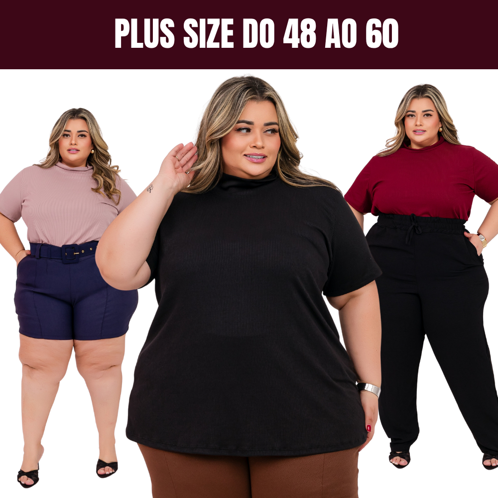 Blusa de Malha Gola Alta PLus Size Feminina em Oferta na Shopee