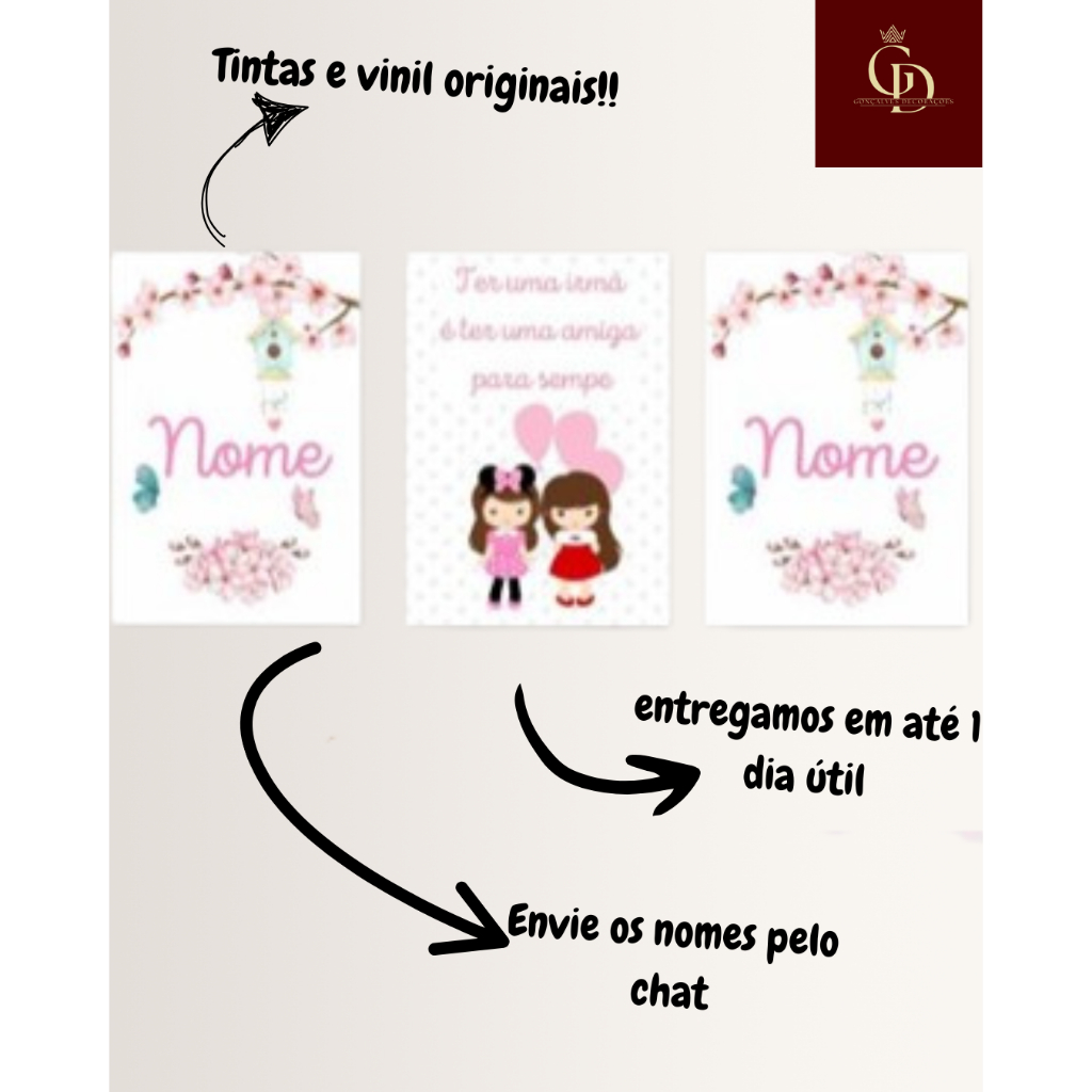 Quadros decorativos 3 peças Tema Irmãs, ter uma irmã é ter uma amiga Lindo  em diversos tamanhos pra