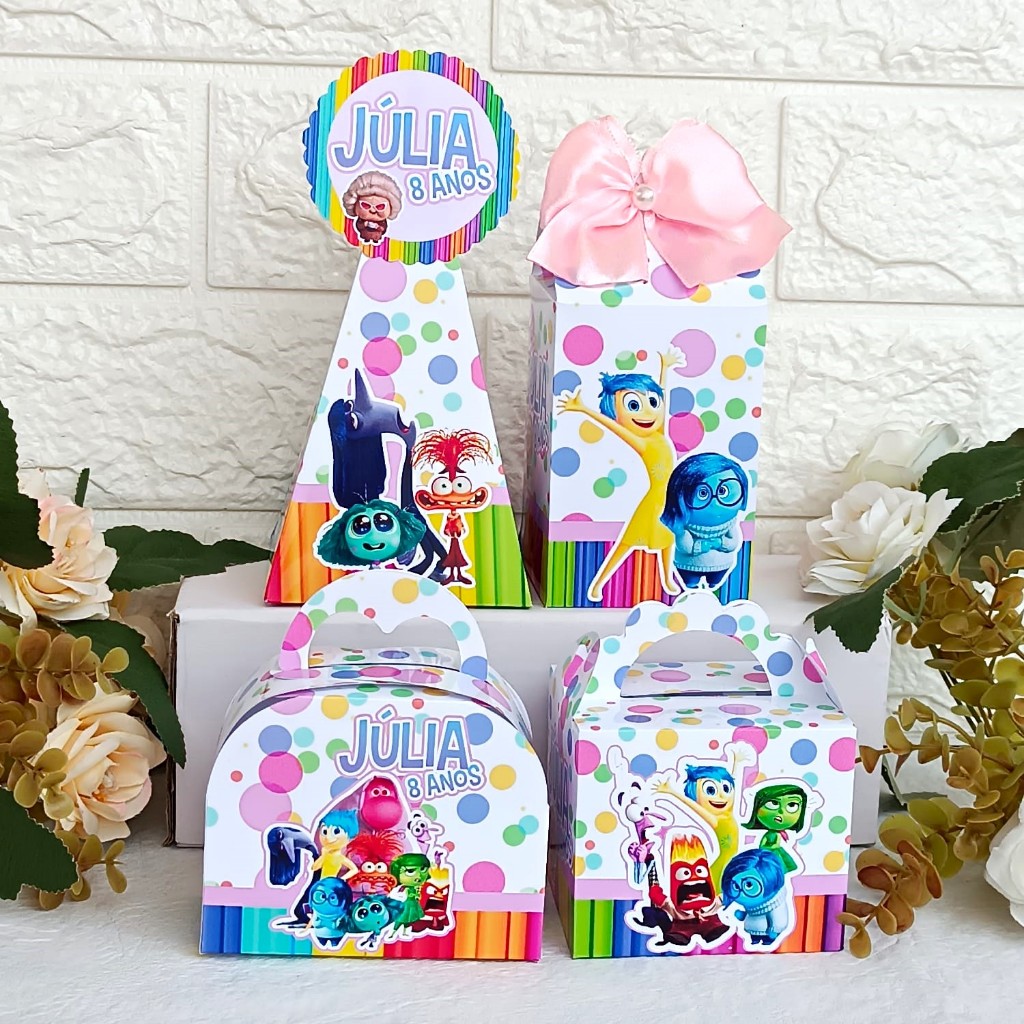 Pegue e Monte Kit Festa Lembrancinha Personalizada DivertidaMente Caixinha Para Brinde Decoração de Aniversário Infantil