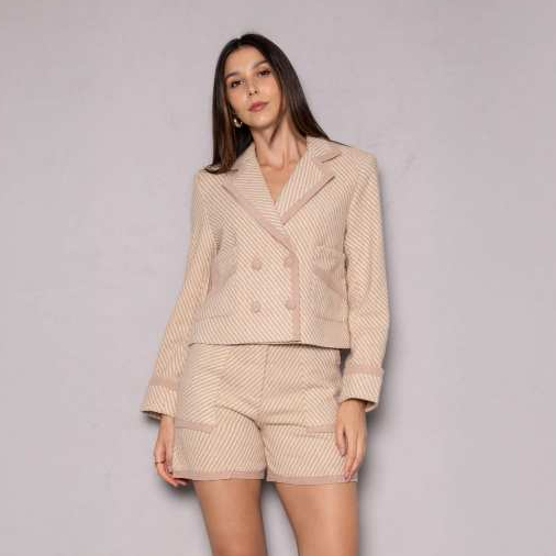 Conjunto Feminino Alfaiataria Paloma Estampado Blazer e Shorts Social Elegante Slim e Plus Size