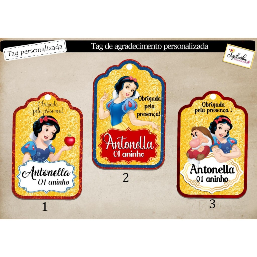 TAG LEMBRANCINHA ADESIVA- BRANCA DE NEVE - TAG DE AGRADECIMENTO - TAG COM FURO - PERSONALIZADO - TAG
