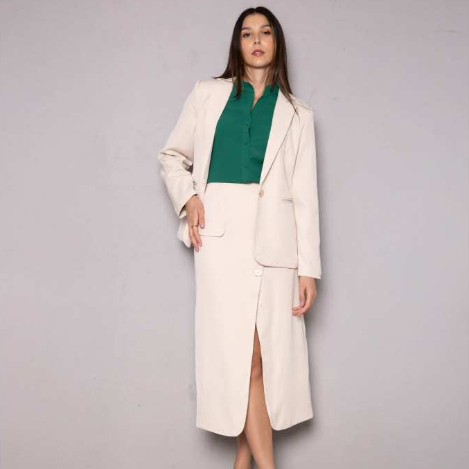 Conjunto Alfaiataria Sheila Blazer e Saia Slim e Plus Size Social Trabalho Escritorio