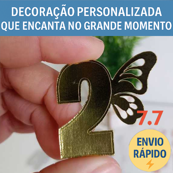 Oferta relâmpago agora Aplique de Número em Papel Lamicote borboleta dourada para personalizados - ideal p/ lembrancinh
