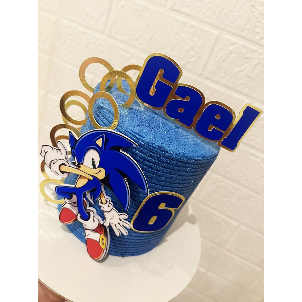 Topo de Bolo TOPO SONIC 3D COM ARGOLAS – Personalizado com Nome e Idade – Festa Infantil