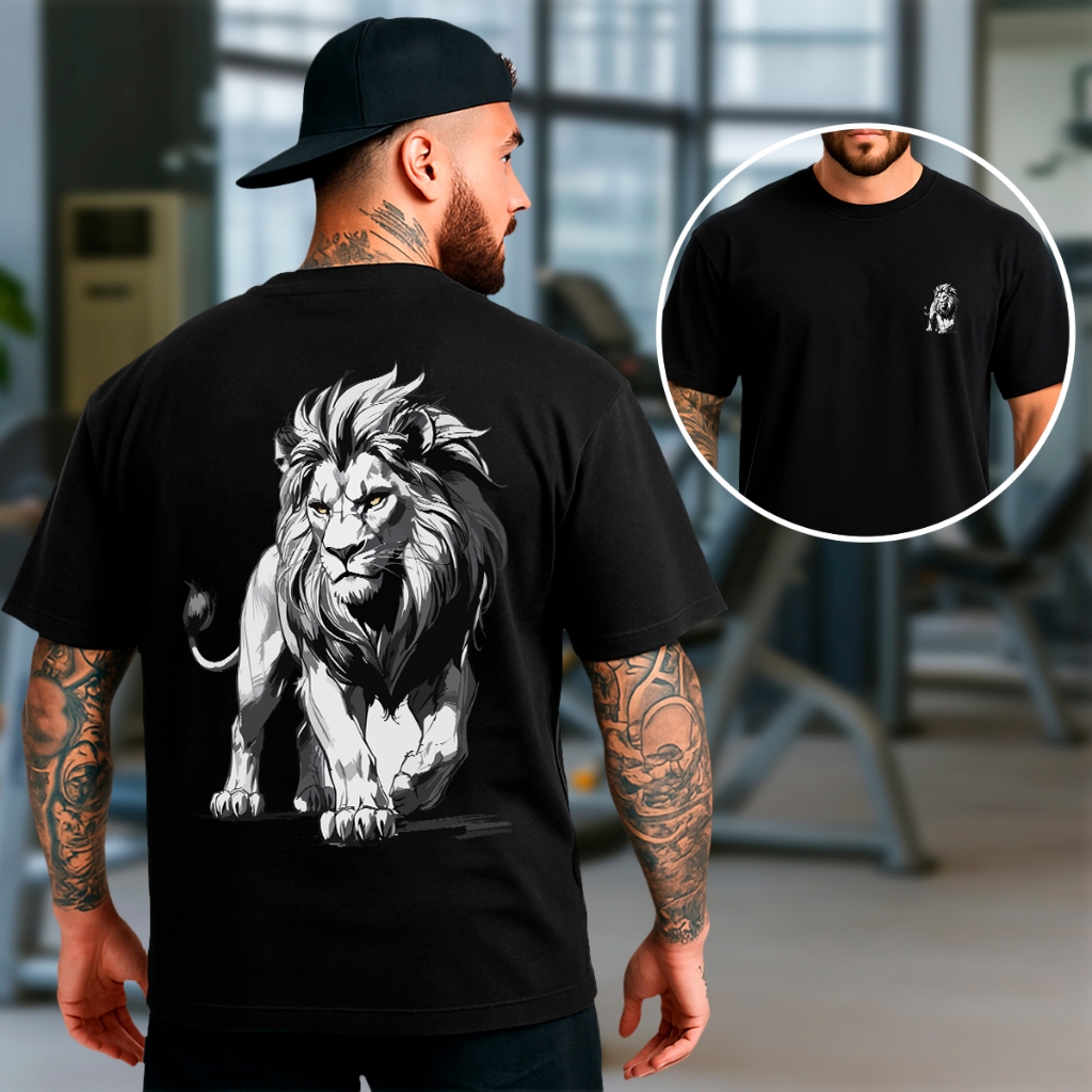 Camiseta Oversized Leão Majestoso Estampa Realista Streetwear Preta Masculina Promoção Envio Rápido em Oferta na Shopee