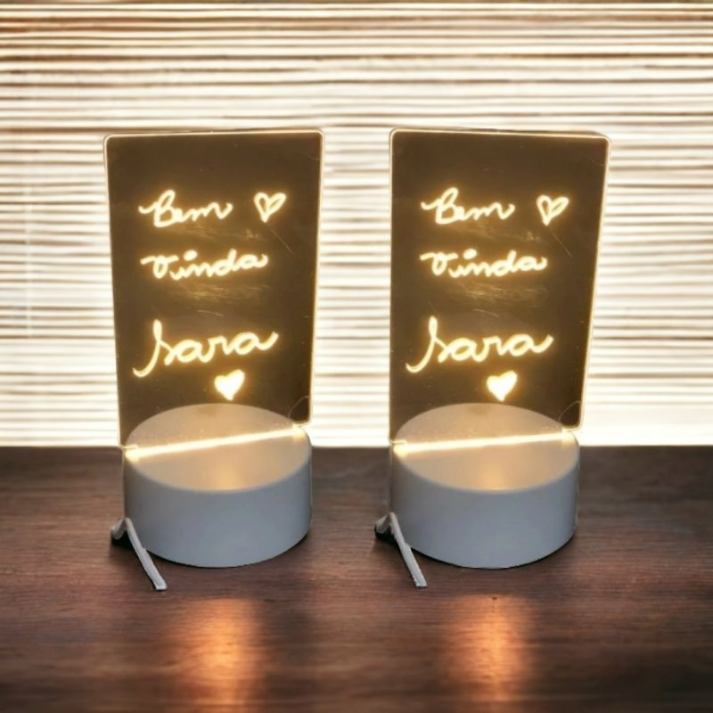 2 Luminária Retangular Grande de Mesa Led 3D com Tela Lousa para Escrever Abajur Mensagens presente em Oferta na Shopee