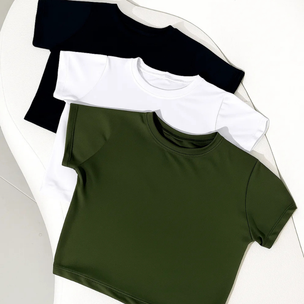 Kit 3 Cropped  Feminino Blusinhas Curta Manga Baby Tee Suplex Básica