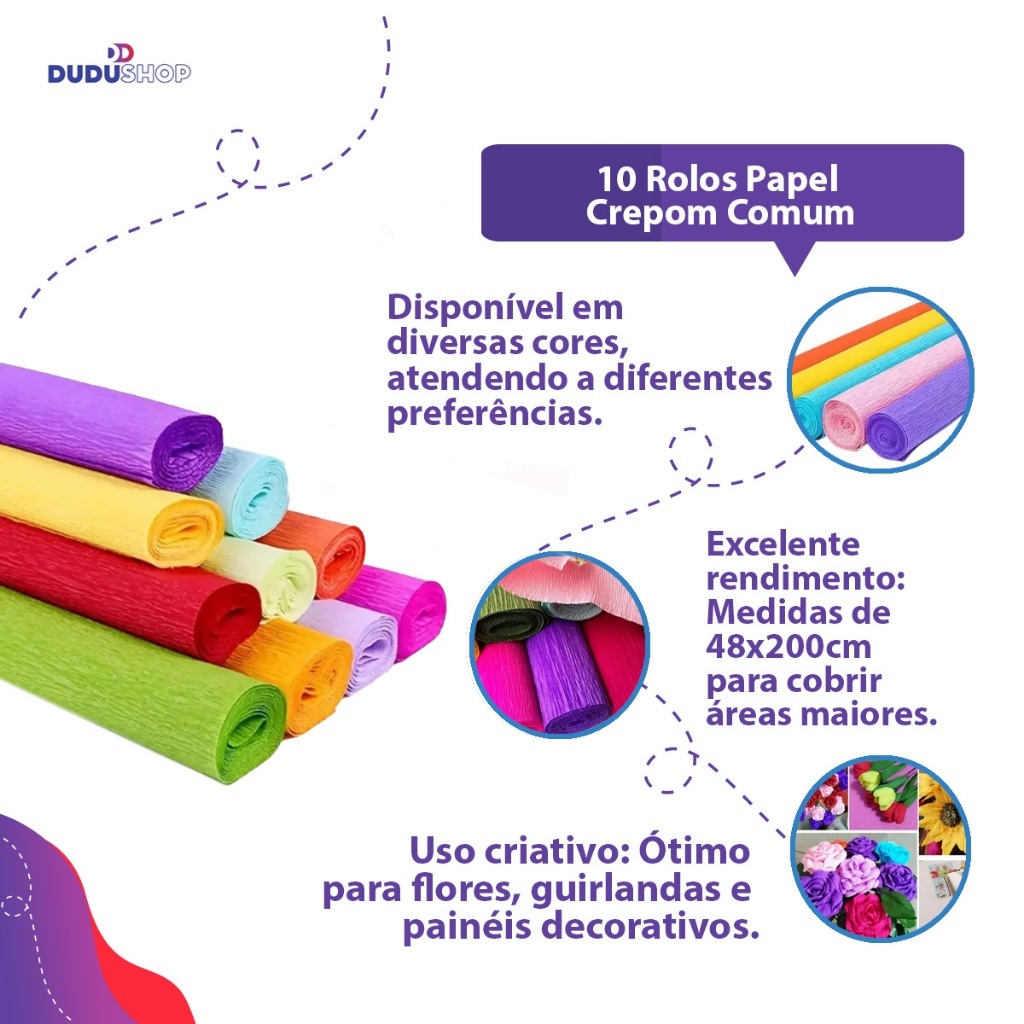 10 Rolos Papel Crepom Comum 48x200cm Coloridos 10 Cores Papel Escolar Decoração Artesanato em Oferta na Shopee