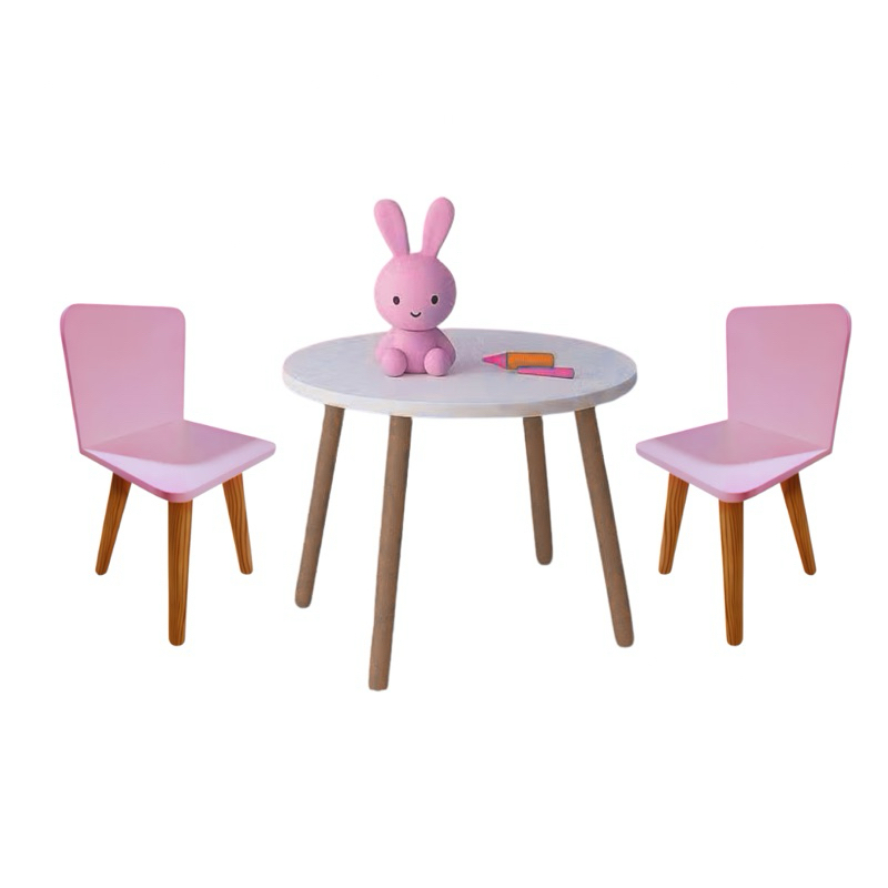 Mesa mesinha Infantil Multiuso Tampo de Mdf 60cm Pés em Madeira com 2 Cadeiras mesa redonda