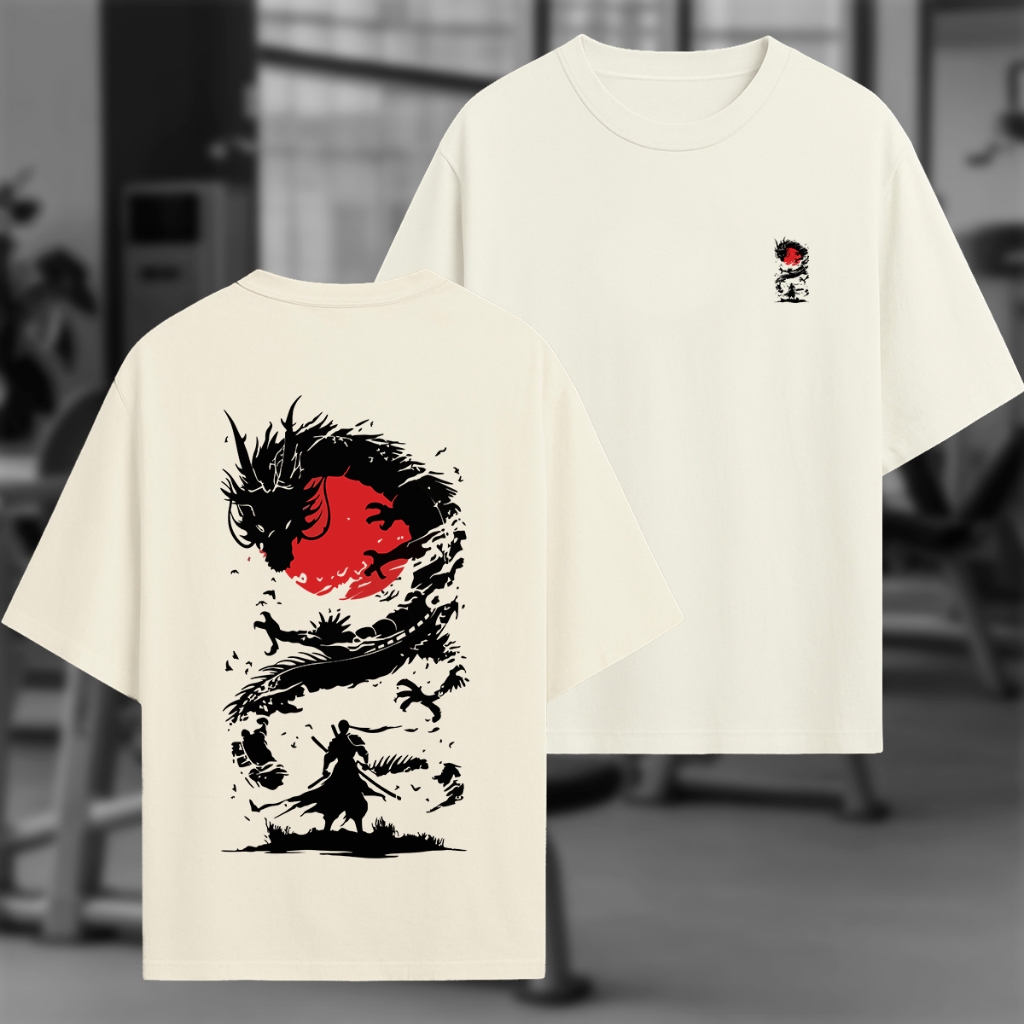 Camiseta Oversized Samurai e Dragão Japonês Sol Vermelho Blusão Manga Longa Qualidade Conforto em Oferta na Shopee