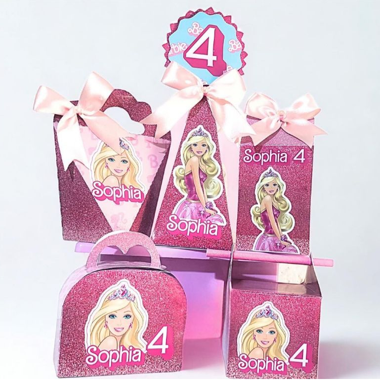 KIT FESTA PERSONALIZADA TEMA BARBIE LEMBRANCINHAS PARA FESTA DA BARBIE SACOLINHA DA BARBIE CAIXINHAS PERSONALIZADAS
