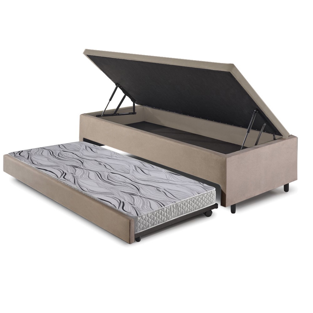 Bicama Box Baú Solteirão 96x203 com Colchão Auxiliar Ecoflex