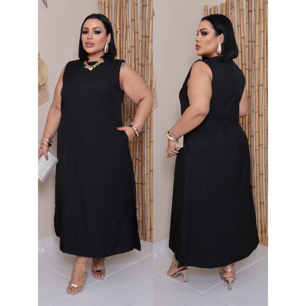 Vestido Longuete Plus Size G2 em Tecido Luis Twill Vestido Longuete Plus Size G2 em Tecido Luis Twill