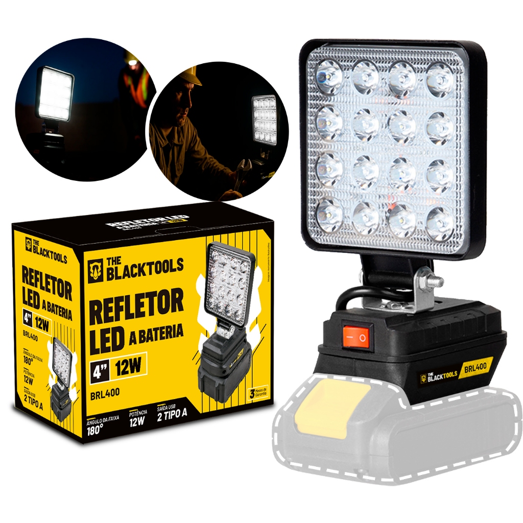 Lanterna Refletor Lampada Luz Led 12w A Bateria 21v Portátil Recarregável Bivolt The Black Tools em Oferta na Shopee