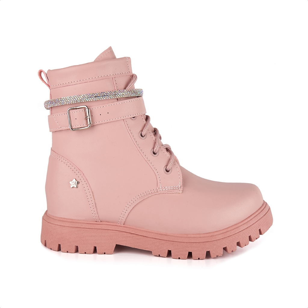 Bota Coturno Tratorado Infantil Tira de Strass Menina Fashion