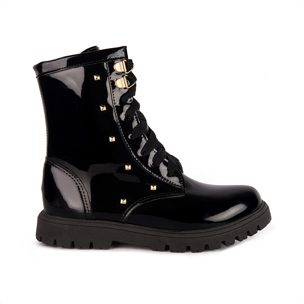 Coturno Feminino Infantil Tratorado Cano Alto Tachas Douradas