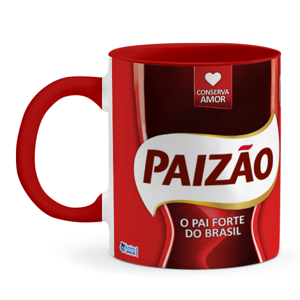 Caneca Dia dos Pais Paizão - O Pai Forte do Brasil, em cerâmica vermelha ideal para Presente